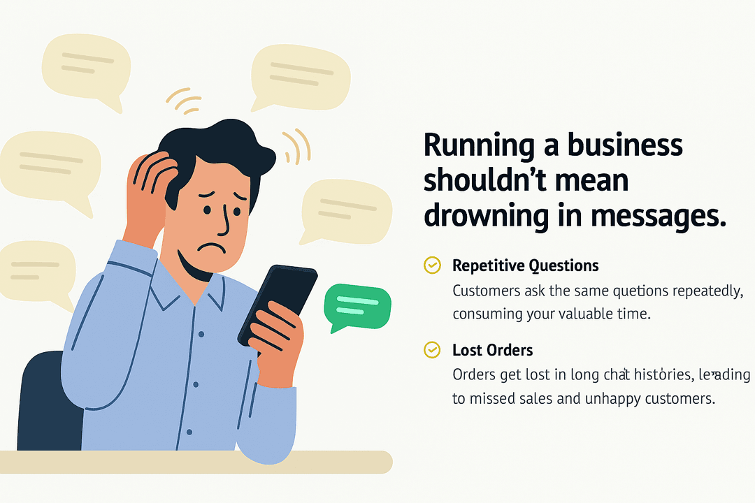 Overwhelmed business owner struggling with too many WhatsApp messages